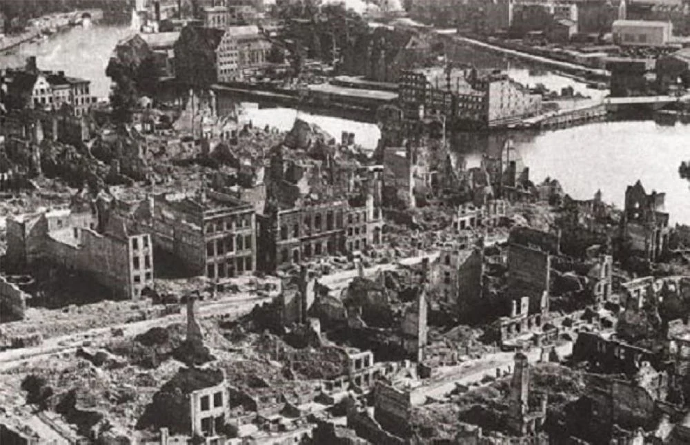 Ruined buildings in Danzig after the 1945 air raid
