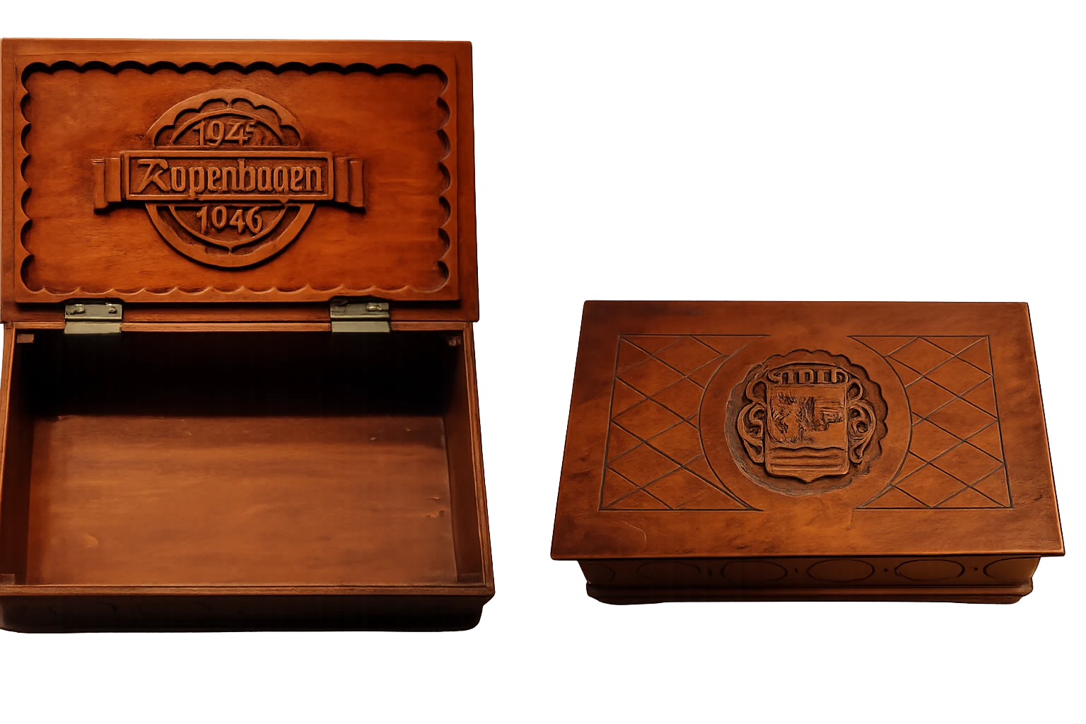 A small wooden box made by Willy Groth, recalling his cabinetmaking work in the refugee camp